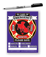 Load image into Gallery viewer, FIRE Rescue Safety Alert Emergency Children Adults Pet Dog Cat 4.25" x 5.5" Magnet for Steel Magnetic Exterior and Interior Apartment Doors