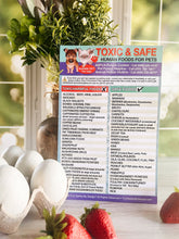 Load image into Gallery viewer, Magnetic List of Toxic Safe Harmful Foods for Pets - Dog Cat Feeding Chart - People Food Dogs Cats Should Not Eat - Chart Decorative Magnets - Pet Safety - Pet Adoption Essentials Gift 5.5 x 8.5 inches