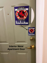 Load image into Gallery viewer, FIRE Rescue Safety Alert Emergency Children Adults Pet Dog Cat 4.25" x 5.5" Magnet for Steel Magnetic Exterior and Interior Apartment Doors