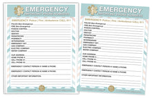 Load image into Gallery viewer, 2 Premium Emergency Contact Cards &amp; 1 Magnetic Sleeve Large Format 8.5” x 11” Pastel Doctor Approved Refrigerator Important Phone Numbers Call List
