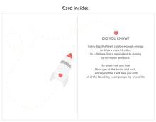 Load image into Gallery viewer, Love You to the Moon and Back Rocket 5”x7” greeting card with envelope - encouragement, birthday, anniversary, thinking of you, gender neutral