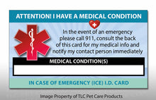 Load image into Gallery viewer, 2 Pk. Medical Condition ICE Heavy Weight Cardstock Alert Emergency I.D. Identification Contact Card - Self Laminate or Plastic Pouch