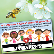 Load image into Gallery viewer, 2 pk. My CHILD Has SEVERE Allergies Medical Condition Emergency ICE Safety Alert I.D. Identification Contact Card - Back to School Backpack