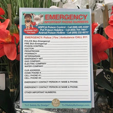Load image into Gallery viewer, EMERGENCY CONTACT CARDS Magnetic Sleeve Home Alone 5.5” x 7.5” Doctor Pediatrician Veterinarian Approved Safety Phone Numbers List