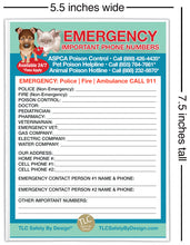 Load image into Gallery viewer, EMERGENCY CONTACT CARDS Magnetic Sleeve Home Alone 5.5” x 7.5” Doctor Pediatrician Veterinarian Approved Safety Phone Numbers List