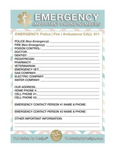 Load image into Gallery viewer, EMERGENCY CONTACT CARDS Magnetic Sleeve Home Alone 5.5” x 7.5” - safety contact list for parents, babysitters, grandparents, dorm rooms Pastel Blue