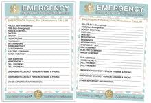 Load image into Gallery viewer, EMERGENCY CONTACT CARDS Magnetic Sleeve Home Alone 5.5” x 7.5” - safety contact list for parents, babysitters, grandparents, dorm rooms Pastel Blue
