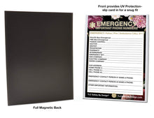Load image into Gallery viewer, EMERGENCY CONTACT CARDS Magnetic Sleeve Home Alone 5.5” x 7.5” - safety list for parents, babysitters, grandparents, dorm rooms Black Floral
