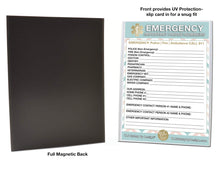 Load image into Gallery viewer, EMERGENCY CONTACT CARDS Magnetic Sleeve Home Alone 5.5” x 7.5” - safety contact list for parents, babysitters, grandparents, dorm rooms Pastel Blue