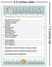 Load image into Gallery viewer, EMERGENCY CONTACT CARDS Magnetic Sleeve Home Alone 5.5” x 7.5” - safety contact list for parents, babysitters, grandparents, dorm rooms Pastel Blue