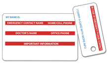Load image into Gallery viewer, Medical ICE Alert In Case of Emergency Allergy Safety I.D. Identification Plastic Wallet Card and Key tag - optional sharpie or complete kit