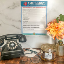 Load image into Gallery viewer, 2 Premium Emergency Contact Cards & 1 Magnetic Sleeve Large Format 8.5” x 11” Doctor Approved Refrigerator Important Phone Numbers Call List