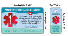 Load image into Gallery viewer, Medical ICE Alert In Case of Emergency Allergy Safety I.D. Identification Plastic Wallet Card and Key tag - optional sharpie or complete kit