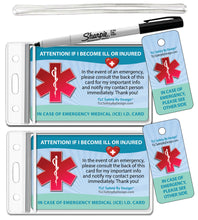 Load image into Gallery viewer, Medical ICE Alert In Case of Emergency Allergy Safety I.D. Identification Plastic Wallet Card and Key tag - optional sharpie or complete kit