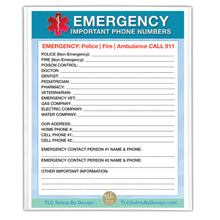Load image into Gallery viewer, 2 Premium Emergency Contact Cards & 1 Magnetic Sleeve Large Format 8.5” x 11” Doctor Approved Refrigerator Important Phone Numbers Call List