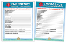 Load image into Gallery viewer, 2 Premium Emergency Contact Cards & 1 Magnetic Sleeve Large Format 8.5” x 11” Doctor Approved Refrigerator Important Phone Numbers Call List