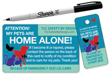 Load image into Gallery viewer, PET EMERGENCY CARD & key tag - in case of emergency - contact card - my pets are home alone - dog home alone - cat home alone - plastic