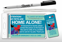 Load image into Gallery viewer, PET EMERGENCY CARD & key tag - in case of emergency - contact card - my pets are home alone - dog home alone - cat home alone - plastic