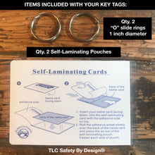 Load image into Gallery viewer, Medical ICE Alert In Case of Emergency Allergy Safety I.D. Identification Premium 2 Pk. Plastic Key Tags - Free Emergency Contact Card included