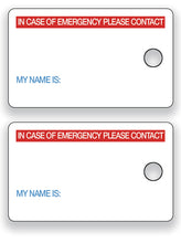 Load image into Gallery viewer, Medical ICE Alert In Case of Emergency Allergy Safety I.D. Identification Premium 2 Pk. Plastic Key Tags - Free Emergency Contact Card included