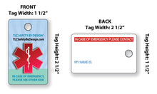 Load image into Gallery viewer, Medical ICE Alert In Case of Emergency Allergy Safety I.D. Identification Premium 2 Pk. Plastic Key Tags - Free Emergency Contact Card included