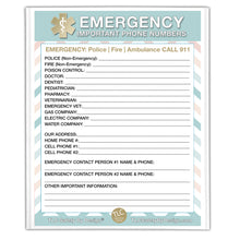 Load image into Gallery viewer, 2 Premium Emergency Contact Cards &amp; 1 Magnetic Sleeve Large Format 8.5” x 11” Pastel Doctor Approved Refrigerator Important Phone Numbers Call List
