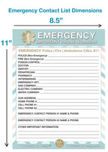 Load image into Gallery viewer, 2 Premium Emergency Contact Cards &amp; 1 Magnetic Sleeve Large Format 8.5” x 11” Pastel Doctor Approved Refrigerator Important Phone Numbers Call List
