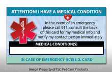 Load image into Gallery viewer, 2 Pk. Medical Condition ICE Heavy Weight Cardstock Alert Emergency I.D. Identification Contact Card - Self Laminate or Plastic Pouch

