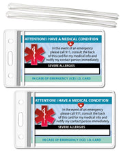 Load image into Gallery viewer, 2 Pk. SEVERE ALLERGIES Medical Condition ICE Alert Emergency I.D. Identification Contact Card - Self Laminate or Plastic Pouch

