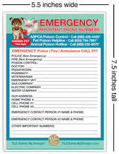 Load image into Gallery viewer, EMERGENCY CONTACT CARDS Magnetic Sleeve Home Alone 5.5” x 7.5” Doctor Pediatrician Veterinarian Approved Safety Phone Numbers List

