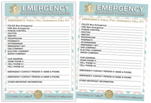 Load image into Gallery viewer, EMERGENCY CONTACT CARDS Magnetic Sleeve Home Alone 5.5” x 7.5” - safety contact list for parents, babysitters, grandparents, dorm rooms Pastel Blue
