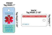 Load image into Gallery viewer, Medical ICE Alert In Case of Emergency Allergy Safety I.D. Identification 2 Pk. Plastic Key Tags - Free Emergency Contact Card included
