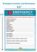 Load image into Gallery viewer, 2 Premium Emergency Contact Cards &amp; 1 Magnetic Sleeve Large Format 8.5” x 11” Doctor Approved Refrigerator Important Phone Numbers Call List
