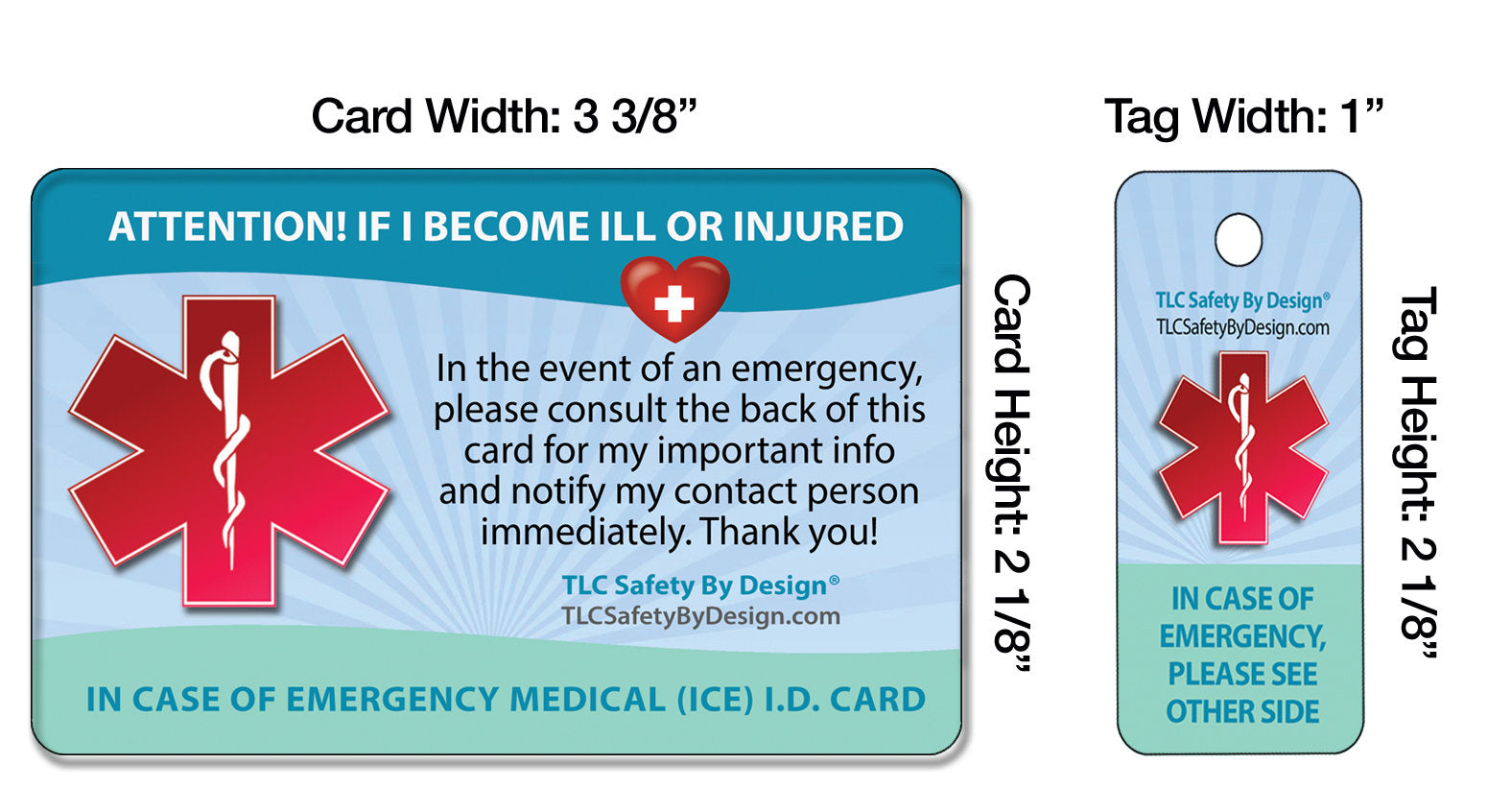 Medical Alert Emergency Allergy Safety I.D. Plastic Card & Key Tag – TLC Safety By Design® for Free Printable Medical Alert Wallet Card