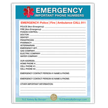 Load image into Gallery viewer, 2 Premium Emergency Contact Cards &amp; 1 Magnetic Sleeve Large Format 8.5” x 11” Doctor Approved Refrigerator Important Phone Numbers Call List
