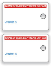 Load image into Gallery viewer, Medical ICE Alert In Case of Emergency Allergy Safety I.D. Identification Premium 2 Pk. Plastic Key Tags - Free Emergency Contact Card included
